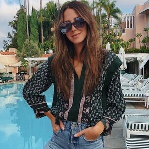 Sea New York NY blouse green pattern cotton top tassels boho bohemian India 2 XS